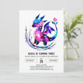 Roze Eenvoudige Dragon Digitale Meisje Verjaardag Kaart (Staand voorkant)