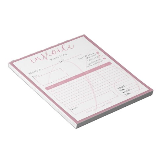  roze eenvoudige factuur voor kleine bedrijven notitieblok (Schuin)