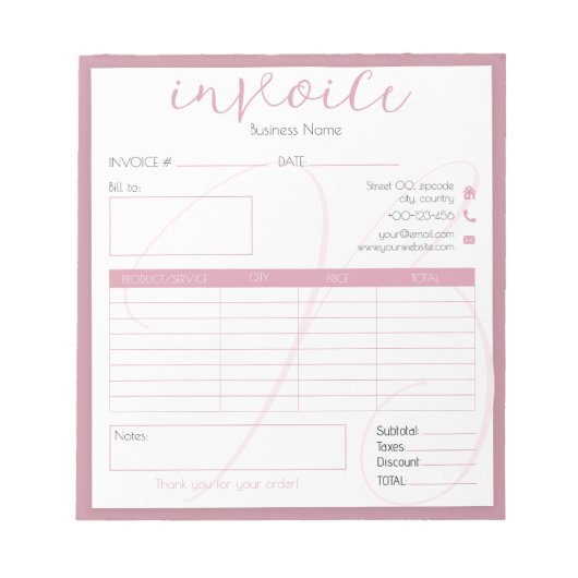  roze eenvoudige factuur voor kleine bedrijven notitieblok (Voorkant)