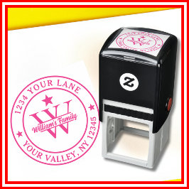 Roze Eenvoudige Familienaam Monogram Zelfinktende Stempel