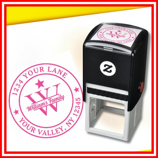 Roze Eenvoudige Familienaam Monogram Zelfinktende Stempel