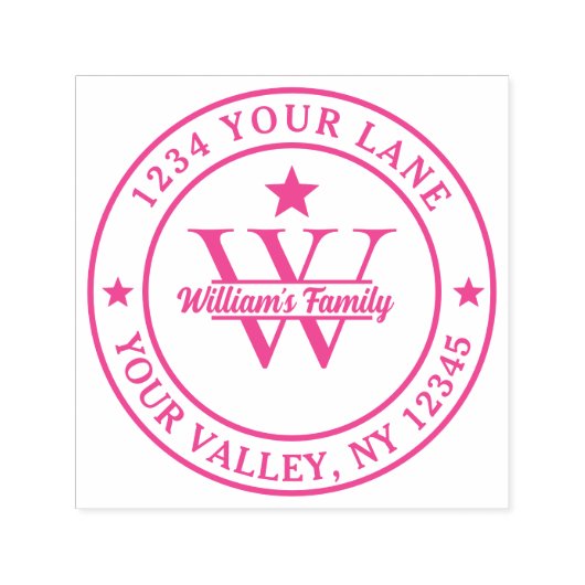 Roze Eenvoudige Familienaam Monogram Zelfinktende Stempel (Design)