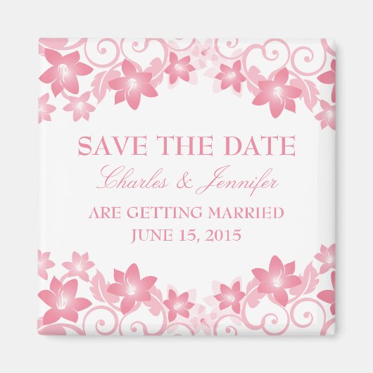 Roze Eenvoudige Floral sparen de Datum Magnet (Voorkant)