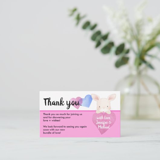 Roze Eenvoudige hartslag Baby Bunny Rabbit Harteli Informatiekaartje (Staand voorkant)