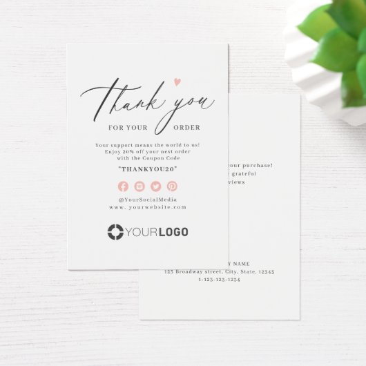 Roze eenvoudige manuscript bedrijfs logo dank u tu visitekaartje (Bureau)