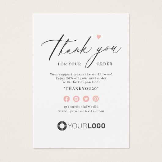 Roze eenvoudige manuscript bedrijfs logo dank u tu visitekaartje (Voorkant)