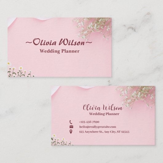 Roze eenvoudige minimalistische rondzendplanner informatiekaartje (Voorkant / Achterkant)