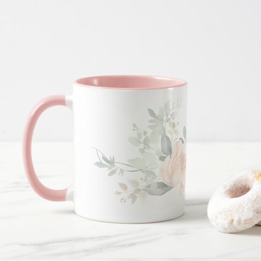 Roze eenvoudige Modern roos bloemen voor haar Mok (Met donut)
