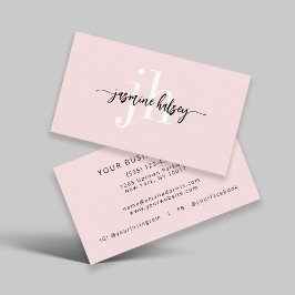 Roze Eenvoudige Naam en Initialen Visitekaartje