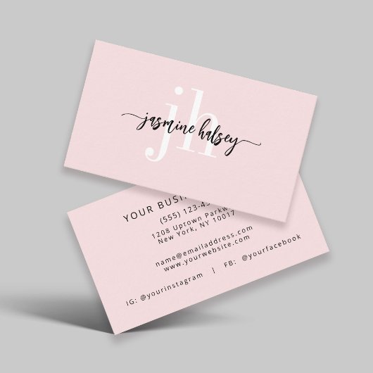 Roze Eenvoudige Naam en Initialen Visitekaartje