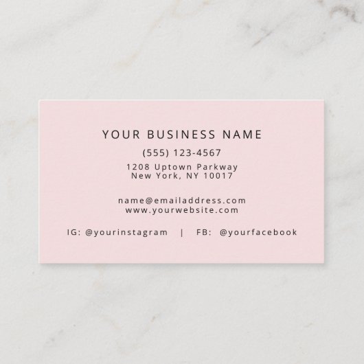 Roze Eenvoudige Naam en Initialen Visitekaartje (Achterkant)