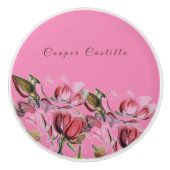 Roze Eenvoudige Professionele Kalligrafie Magnolia Keramische Knop (Voorkant)