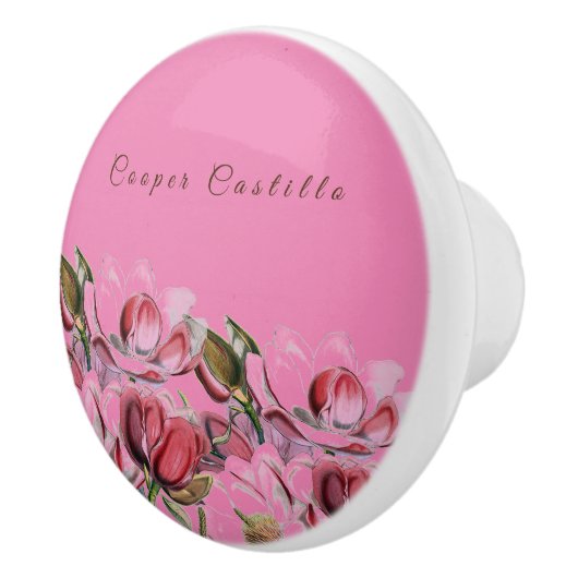 Roze Eenvoudige Professionele Kalligrafie Magnolia Keramische Knop (Rechts)