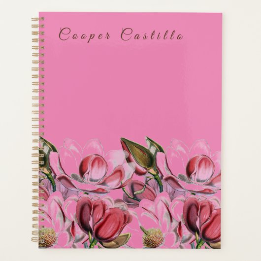 Roze Eenvoudige Professionele Kalligrafie Magnolia Planner (Voorkant)