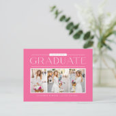 Roze Eenvoudige Typografie Foto Collage Afstuderen Briefkaart (Staand voorkant)