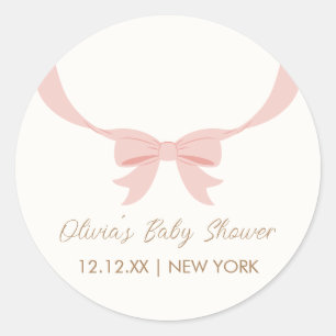 Roze Eenvoudige Vintage Boog Meisje Baby Shower Ronde Sticker