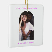 Roze eenvoudige vrolijke en getrouwde foto keramisch ornament (Rechts)