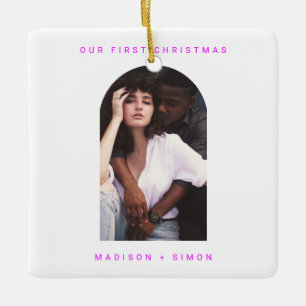 Roze eenvoudige vrolijke en getrouwde foto keramisch ornament