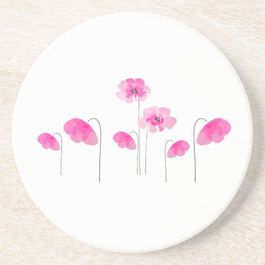 Roze Eenvoudige Waterverf Bouquet Flowers Roze Wit Zandsteen Onderzetter (Voorkant)