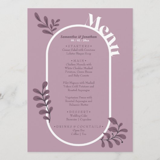Roze Eenvoudige Wedding Menu Kaart (Voorkant)