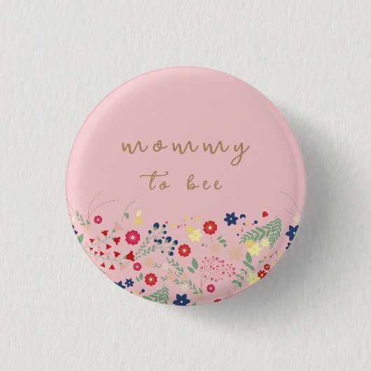 Roze Eenvoudige Wildflower Mama To Bee Baby shower Ronde Button 3,2 Cm (Voorkant)