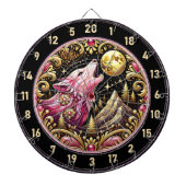 Roze eenzame wolf huilt onder sterrenhemel dartbord (Voorkant)