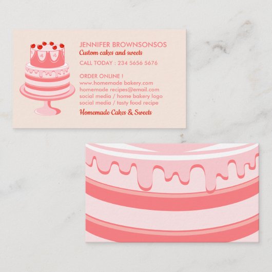 Roze eenzijdige bakkergebak visitekaartje (Voorkant / Achterkant)