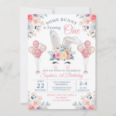 Roze eerst een Bunny Floral ballonmeisje Kaart (Voorkant)