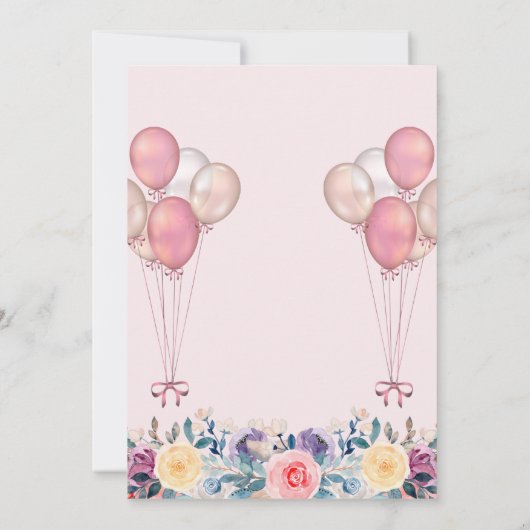 Roze eerst een Bunny Floral ballonmeisje Kaart (Achterkant)