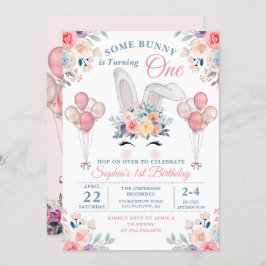 Roze eerst een Bunny Floral ballonmeisje Kaart