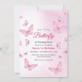 Roze Eerste 1e Verjaardag Vlinders Party Kaart (Voorkant)