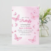 Roze Eerste 1e Verjaardag Vlinders Party Kaart (Staand voorkant)
