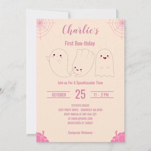 Roze Eerste Boo-thday Aangepaste Geheugendag Kaart (Voorkant)