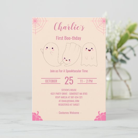 Roze Eerste Boo-thday Aangepaste Geheugendag Kaart (Staand voorkant)