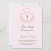 Roze Eerste Communie Chalice Greenery Crest Kaart (Voorkant)