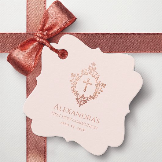 Roze Eerste Communie Elegant Meisje Roos Gold Cres Bedankjes Labels