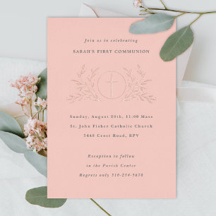 Roze eerste communie folie uitnodiging
