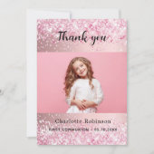 Roze eerste communie meisje foto dank u kaart (Voorkant)
