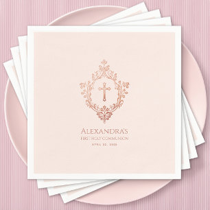 Roze Eerste Communie Meisje Roze Goud Crest Elegan Servet