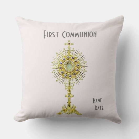 Roze eerste communiqué Sierkussen 16 x 16 inch (Voorkant)