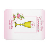 Roze Eerste Heilige Communie met Kelk en Rozen Magneet (Horizontaal)