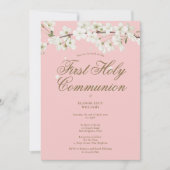 Roze Eerste Heilige Communie Witte Bloesem Foto Kaart (Voorkant)