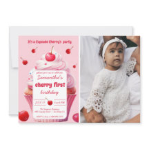 Roze eerste kersen en cupcake verjaardagsfeestje f