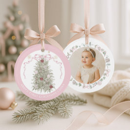 Roze Eerste Kerst Foto Baby Meisje Ornament
