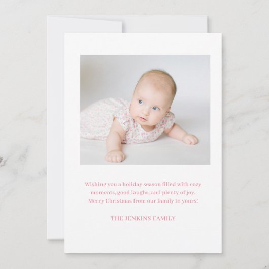 Roze eerste kerstbaby meisje fotokaart kaart (Achterkant)