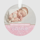Roze Eerste Kerstbaby's Foto's Sneeuwvlokken Ornament (voorkant)