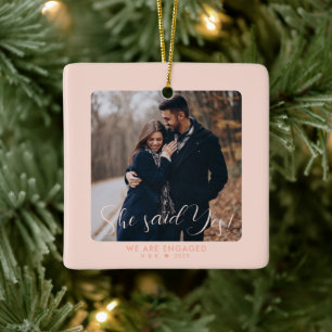 Roze Eerste Kerstmis verloofd paar Custom Photo Keramisch Ornament