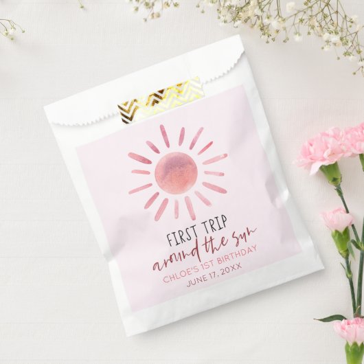 Roze eerste reis rond de eerste zondag bedankzakje (Gezegeld)