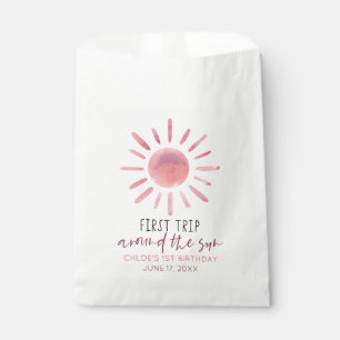 Roze eerste reis rond de eerste zondag bedankzakje