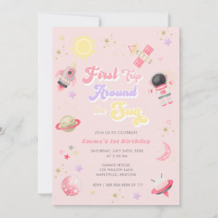 Roze eerste reis rond de eerste zondag kaart